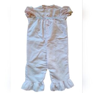 Vintage 1980s-1990s pale pastel pink lightweight linen pants romper jumpsuit